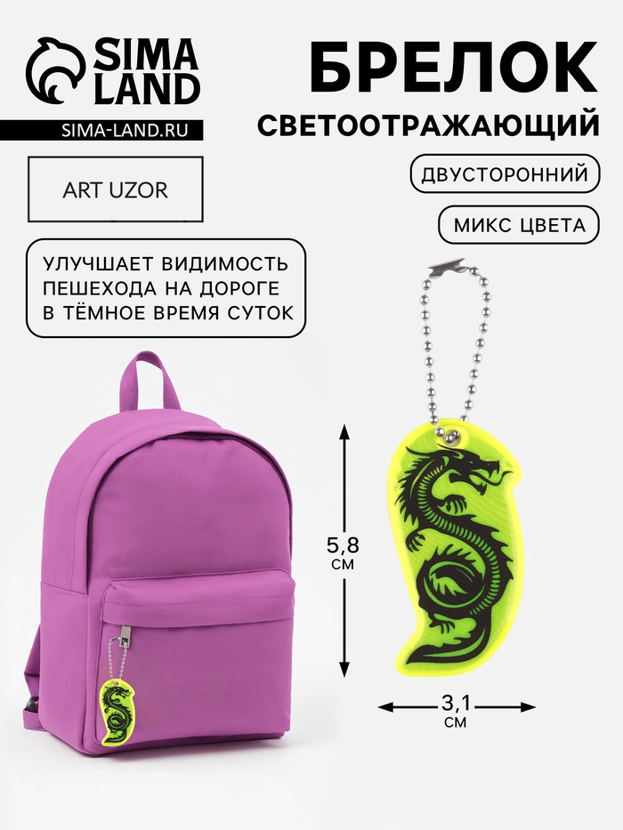 Светоотражающий элемент «Силуэт дракона», двусторонний, 5.8×3.1 см, МИКС