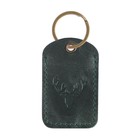 Брелок кожаный для ключа, метка, прямоугольный, натуральная кожа, зеленый, олень - фото 24413528