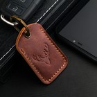 Брелок кожаный для ключа, метка, прямоугольный, натуральная кожа, коричневый, олень - Фото 2