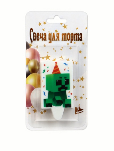 Свеча в торт «С Днем Рождения!», Майнкрафт 4.5×8.4 см