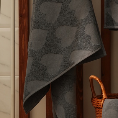 Полотенце махровое Love Life "Hearts" 70*140 см, темно-серый, 100% хл, 450 гр/м2