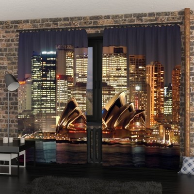 Фотошторы «Сиднейский оперный театр ночью», размер 150 × 260 см, габардин