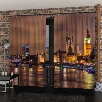 Фотошторы «Биг-Бен и Вестминстерский мост в сумерках», размер 150 × 260 см, габардин