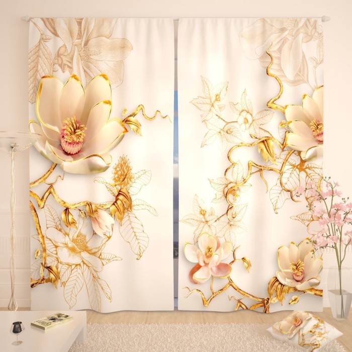 Фотошторы «Фарфоровые цветы», размер 150 × 260 см, габардин