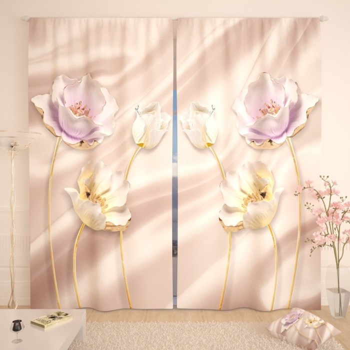 Фотошторы «Цветы на шелке 1», размер 150 × 260 см, габардин