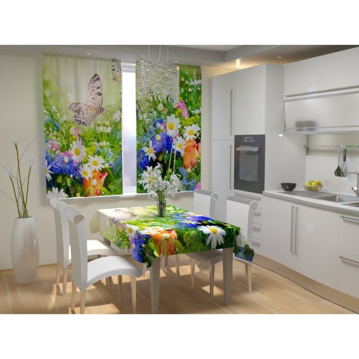 Фотошторы для кухни «Луговые бабочки», размер 150 × 180 см, габардин