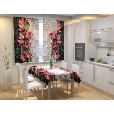 Фотошторы для кухни «Цветы после дождя», размер 150 × 180 см, габардин