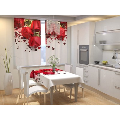 Фотошторы для кухни «Праздничные розы», размер 150 × 180 см, габардин