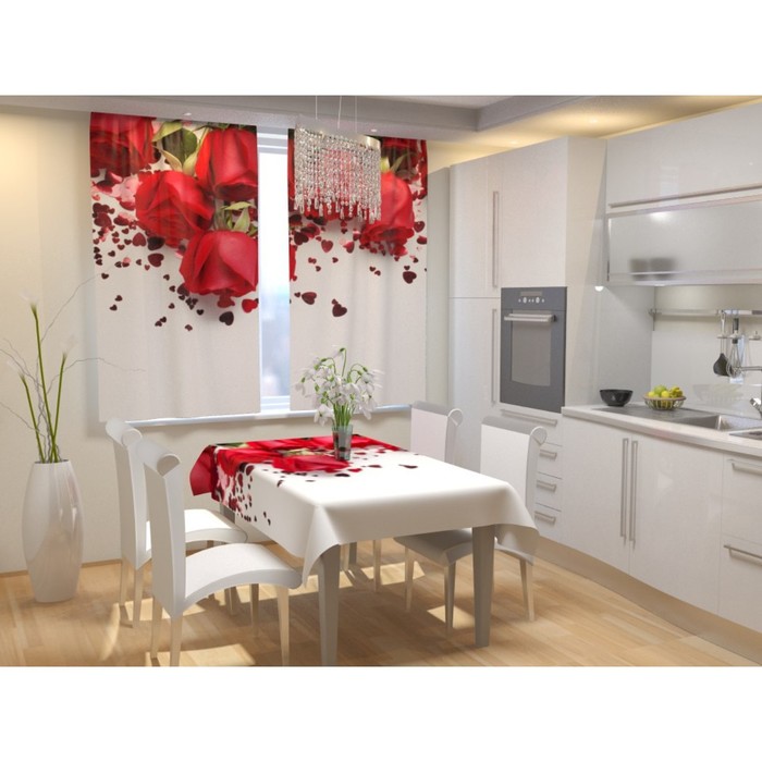 Фотошторы для кухни «Праздничные розы», размер 150 × 180 см, габардин