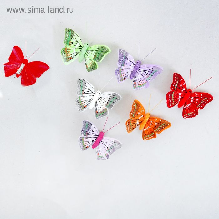 Декор "Бабочки" на прищепке, цвета МИКС - Фото 1