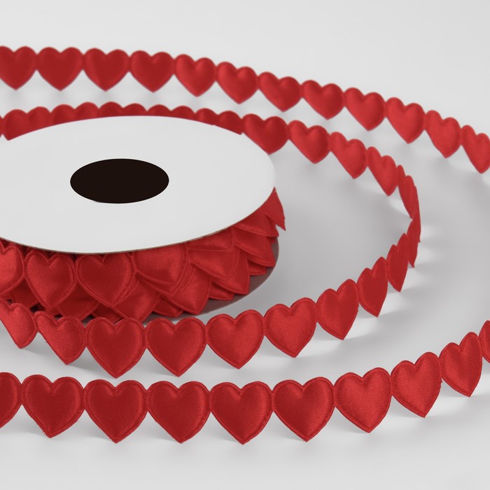 Лента фигурная «Сердечки», 15 мм, 9 ± 0,5 м, цвет красный