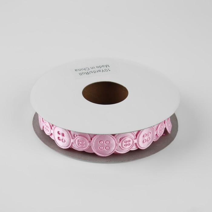 Лента фигурная «Пуговки», 15 мм, 9 ± 0,5 м, цвет розовый