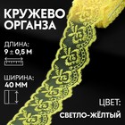 Кружево органза, 40 мм × 9 ± 0,5 м, цвет светло-жёлтый 9794251 - фото 10649080