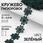 Кружево гипюровое, 25 мм × 13 ± 0,5 м, цвет зелёный - Фото 1