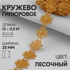 Кружево гипюровое, 25 мм × 13 ± 0,5 м, цвет песочный - Фото 1