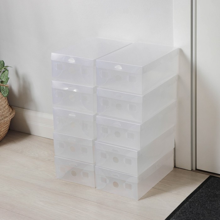 Коробки для хранения обуви, набор из 10 шт, 28×9,5×18,5 см, цвет прозрачный