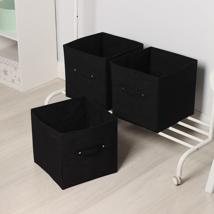 Короба для хранения вещей складные, без крышек, набор из 3 шт, 31×31×31 см, цвет чёрный