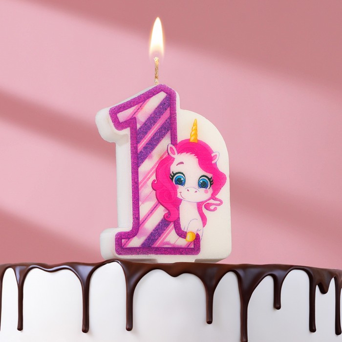 Свеча в торт "Единорог", цифра 1, фиолетовая, 6,5 см - Фото 1