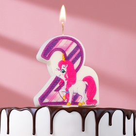 Свеча в торт 'Единорог', цифра 2, фиолетовая, 6,5 см