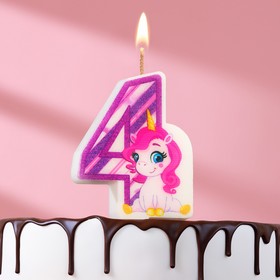 Свеча в торт "Единорог", цифра 4, фиолетовая, 6,5 см