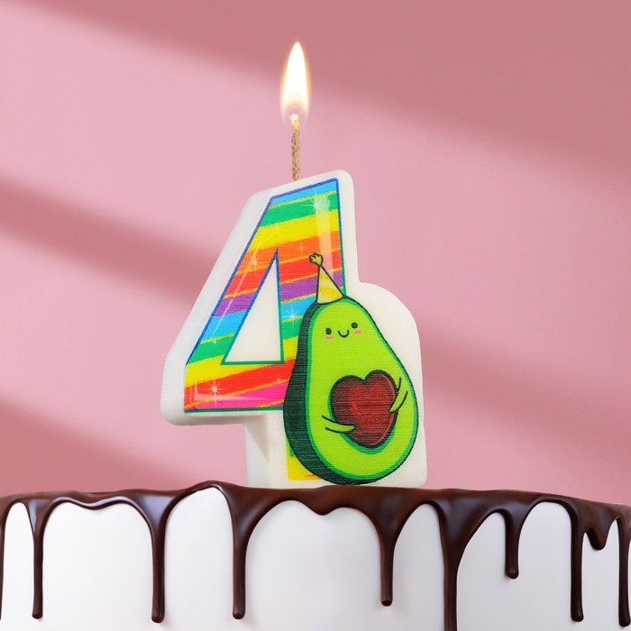 Свеча в торт "Авокадо", цифра 4, 6,5 см - Фото 1