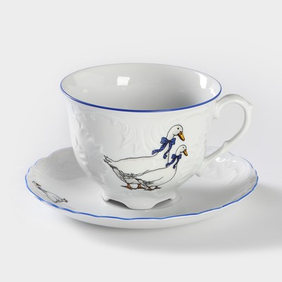 Чайная пара Cmielow «Рококо. Гуси», чашка 330 мл, блюдце d=15.5 см, фарфор, белая