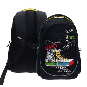 Рюкзак молодежный 44 х 28 х 23 см, эргономичная спинка, отделение для ноутбука, Grizzly 235, чёрный/цветной RU-235-2