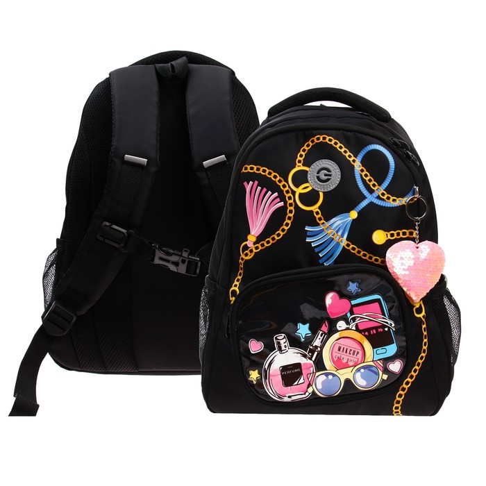 Рюкзак школьный, 39 х 30 х 19 см, Grizzly, эргономичная спинка, чёрный RG-362-3_1 - Фото 1