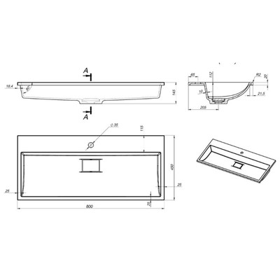 Раковина полувстраиваемая Uperwood Barsa, 80 см, белая