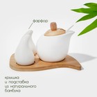 Набор для специй на бамбуковой подставке BellaTenero «Капельки», 3 предмета: солонка 60 мл, перечница 60 мл, сахарница с ложкой 330 мл, фарфор, белый - Фото 2