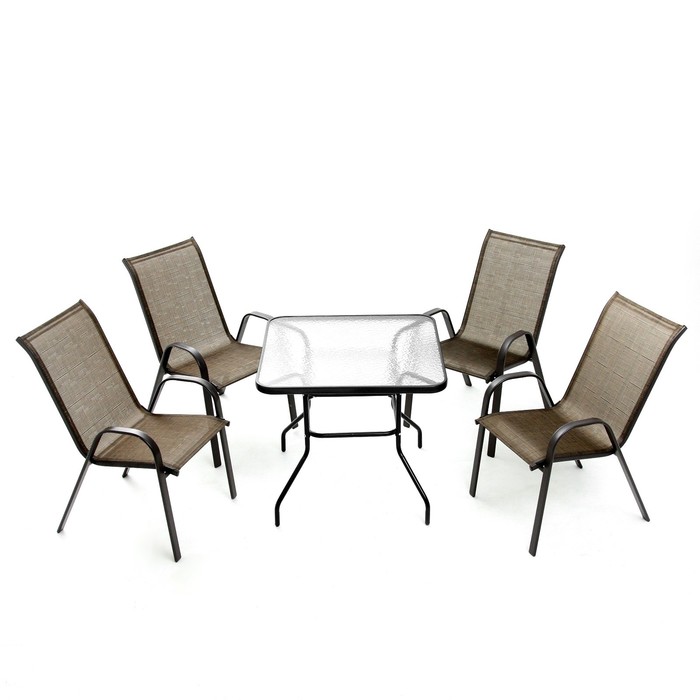 Набор садовой мебели: Стол прямоугольный и 4 стула коричневого цвета, нагрузка до 120 кг - Фото 1