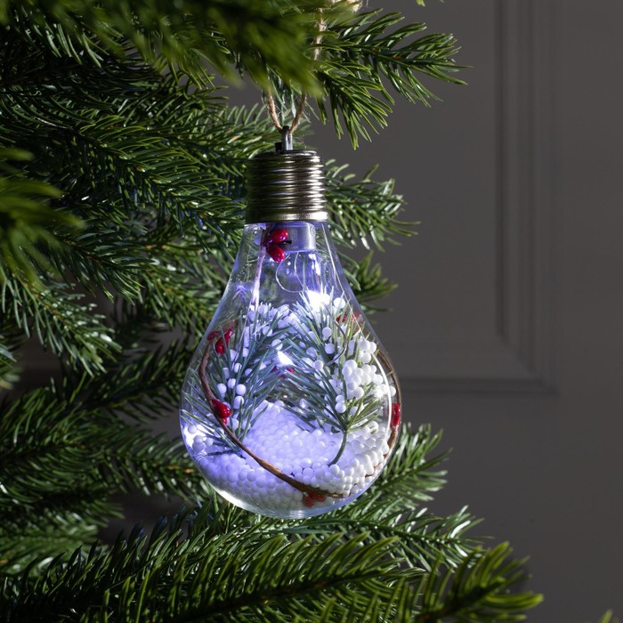 УЦЕНКА Ёлочный шар «Ветка ели», батарейки, 5 LED, свечение белое - Фото 1