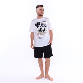 Комплект домашний мужской (футболка/шорты), цвет молочный/чёрный, размер 48 (M)