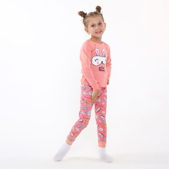 Пижама для девочки (лонгслив/штанишки), цвет розовый/заяц, рост 98 см