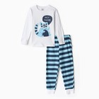 Пижама для мальчика (лонгслив/штанишки), цвет белый/синий/енот, рост 104см - фото 319613777