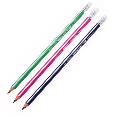 Карандаш чернографитный Calligrata, HB, с ластиком, трёхгранный с полоской, пластиковый, МИКС