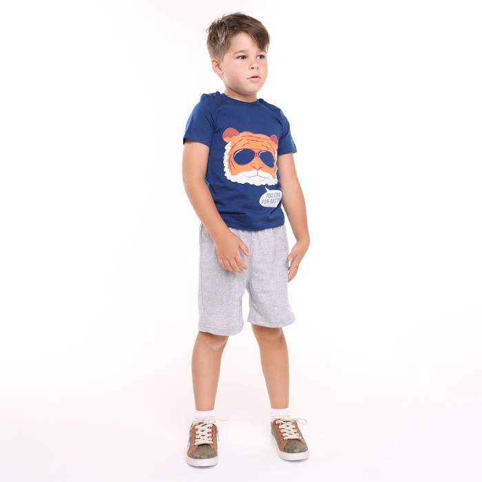 Комплект (футболка, шорты) для мальчика, цвет синий/светло-серый, рост 98-104 см (3 года)