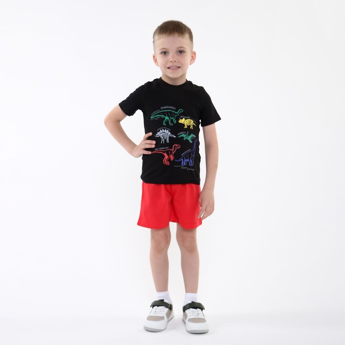 Комплект (футболка, шорты) для мальчика, цвет черный/красный, рост 104-110 см (4 года)