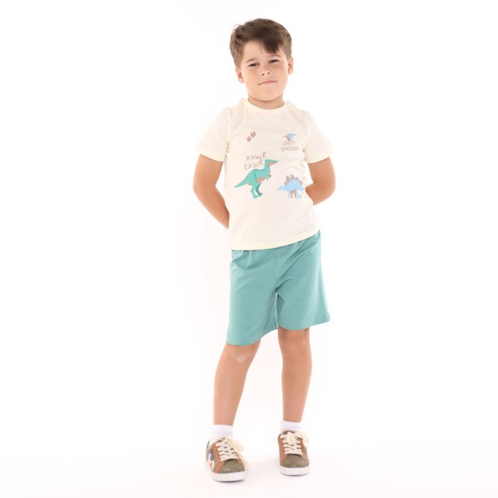 Комплект (футболка, шорты) для мальчика, цвет молочный/оливка, рост 98-104 см (3 года)