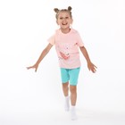 Комплект (футболка, шорты) для девочки, цвет персик/бирюзовый, рост 98-104 см (3 года) - фото 805678499 Комплект (футболка, шорты) для девочки, цвет персик/бирюзовый, рост 98-104 см (3 года) - фото 805678499