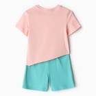 Комплект (футболка, шорты) для девочки, цвет персик/бирюзовый, рост 98-104 см (3 года) - фото 806047409 Комплект (футболка, шорты) для девочки, цвет персик/бирюзовый, рост 98-104 см (3 года) - фото 806047409