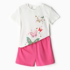 Комплект (футболка, шорты) для девочки, цвет молочный/розовый, рост 128-134 см (8 лет)  (артикул 9827069)  большой выбор товаров оптом и в розницу по низким ценам с доставкой