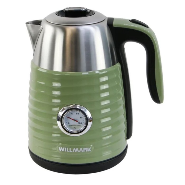 Чайник электрический WILLMARK WEK-1738PST, пластик, колба металл, 1.7 л, 2200 Вт, зелёный - Фото 1