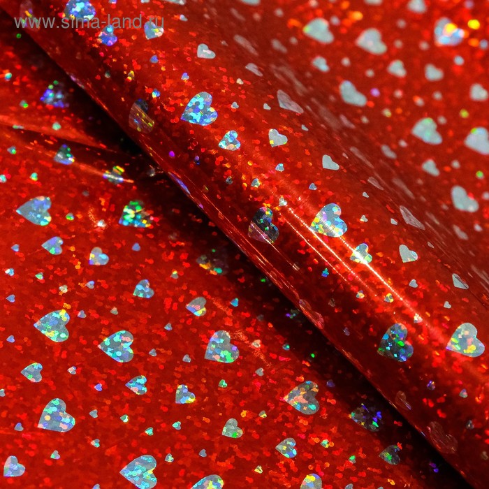 Пленка голография "Сердечки", красный, 70 х 100 см - Фото 1