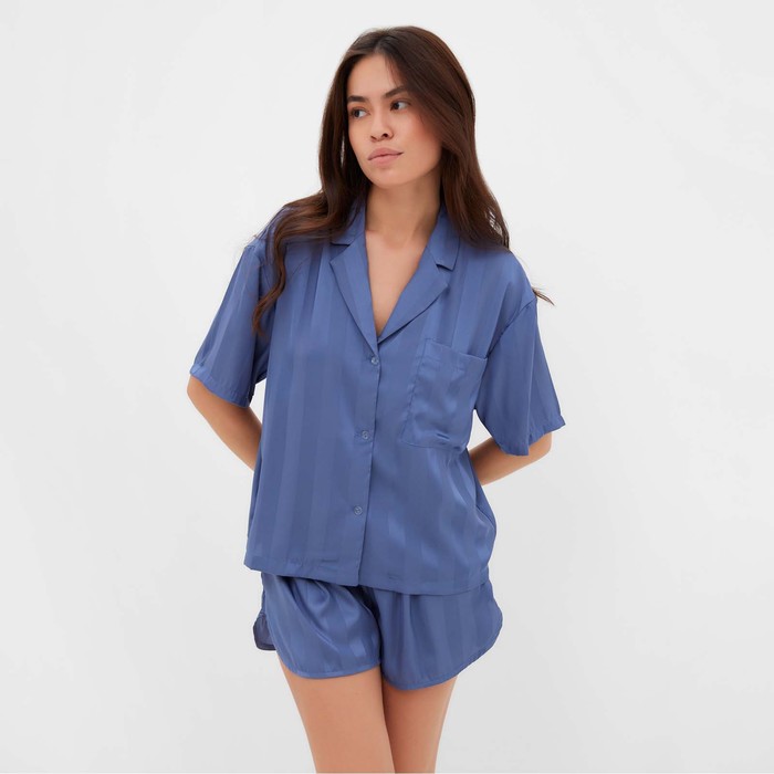 Пижама женская (рубашка и шорты) KAFTAN "Полоса" размер 40-42, синий - Фото 1