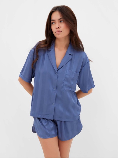 Пижама женская (рубашка, шорты) KAFTAN «Полоса», размер 44-46, синяя