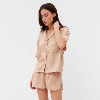 Пижама женская (рубашка, шорты) KAFTAN Silk, размер 48-50, бежевая
