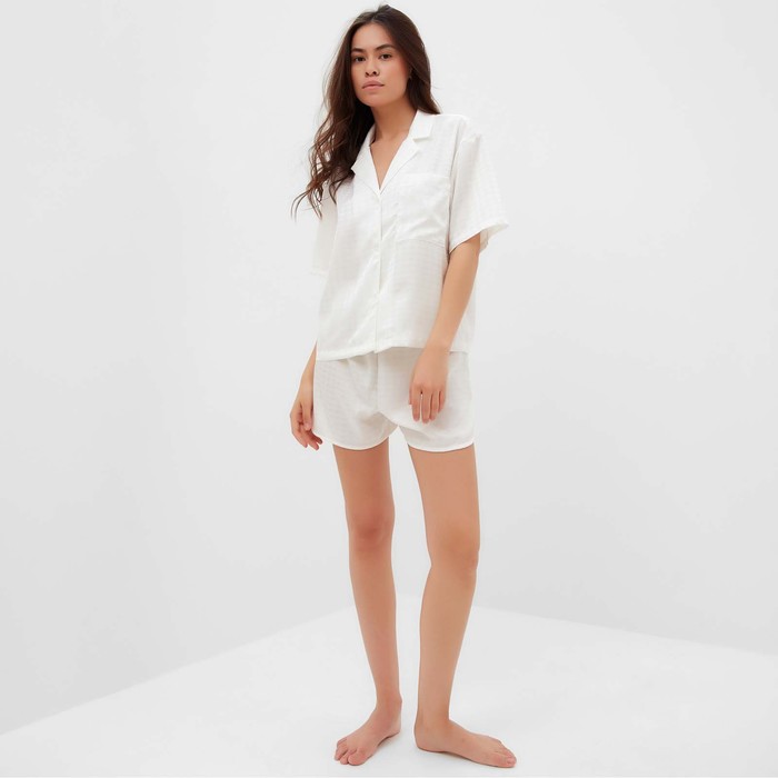 Пижама женская (рубашка и шорты) KAFTAN Silk, р.44-46, белый - Фото 1
