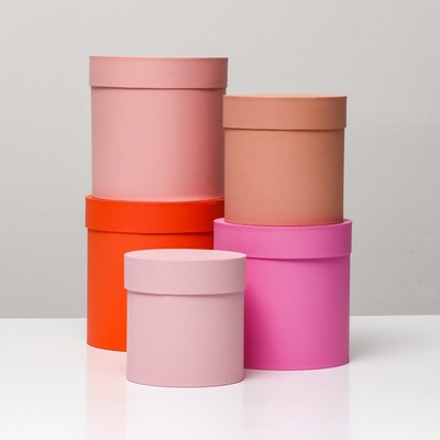 Набор круглых коробок 5 в 1, 20×20×20 - 14×14×14 см МИКС