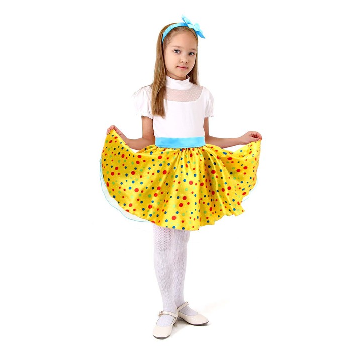 Карнавальный набор «Стиляги 7», юбка жёлтая в мелкий цветной горох, пояс, повязка, рост 110-116 см - фото 64772468